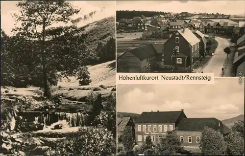Ansichtskarte Neustadt am Rennsteig Fluss, Teilansicht, Hotel 1962
