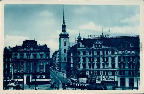 Brünn Brno Freiheitsplatz mit Straßenbahn und St. Jakob-Kirche Telefunken 1936