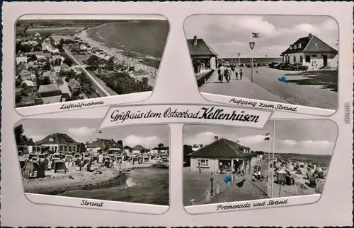 Kellenhusen (Ostsee) Luftbild, Aufgang zum Strand, Strandkörbe, Badegäste 1958