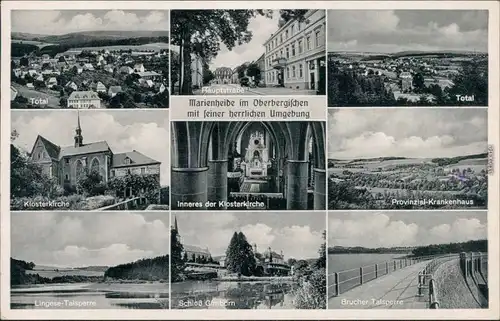 Marienheide Überblick, Hauptstraße, Klosterkirche, Schloß   1953