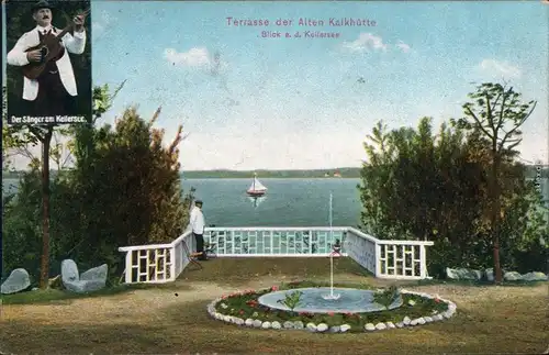 Malente Terrasse der Alte Kalkhütte - Am Kellersee mit Segelboot 1916