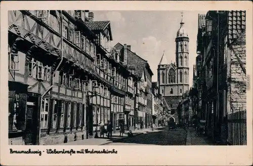 Ansichtskarte Braunschweig Weberstrasse mit St. Andreas Kirche 1935