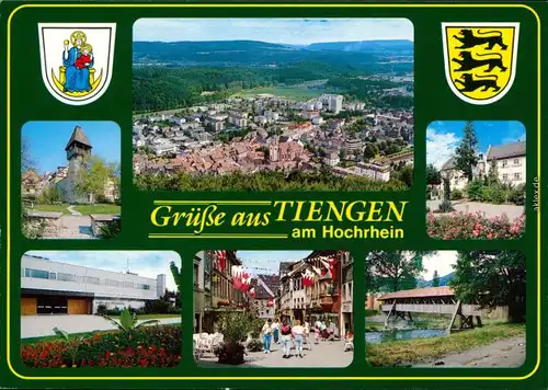 Tiengen Panorama-Ansicht, Turm, Sporthalle, Fußgängerpassage, Holzbrücke 1995