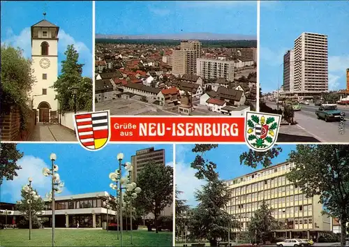 Ansichtskarte Neu-Isenburg Kirche, Überblick, Ortsmotive uvm. 1989