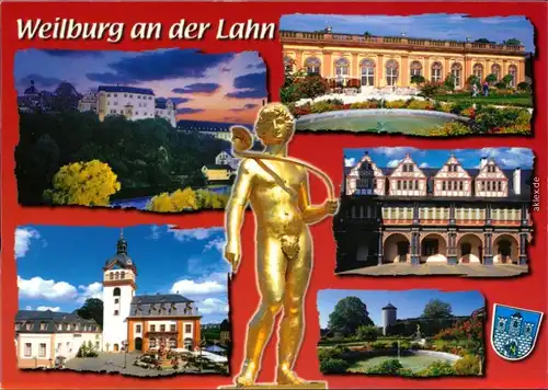 Ansichtskarte Weilburg (Lahn) Schloß, Kirche, Brunnen, Turm 1990