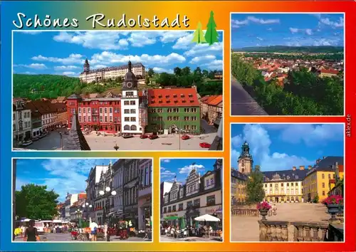 Rudolstadt Markt, Rathaus, Eiscafé, Panorama-Ansicht, Fußgängerzone 2000