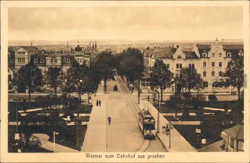 Ansichtskarte Weimar Straßenbahn, Straße und Hotel 1923