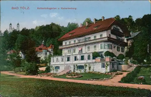 Ansichtskarte Bad Tölz Kolberbräugarten u. Kalvarienberg 1933