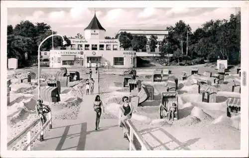 Ansichtskarte Timmendorfer Strand Strandhalle am Strand mit Strandkörben 1956