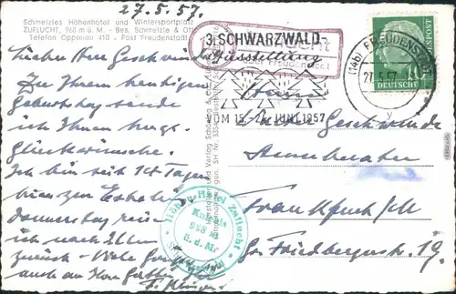 Ansichtskarte Freudenstadt Luftbild - Schmelzles Höhenhotel 1957