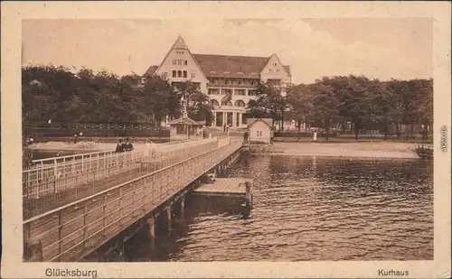 Ansichtskarte Glücksburg (Ostsee) Lyksborg Brücke - Kurhaus 1918 
