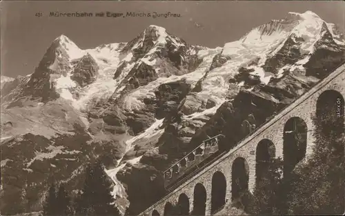 Ansichtskarte Grindelwald Mürrenbahn mit Eiger, Mönch und Jungfrau 1914 