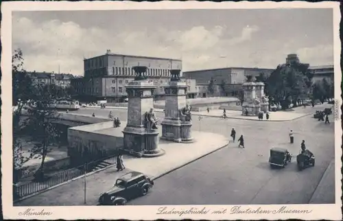 Ansichtskarte München Ludwig-Ferdinand-Brücke mit Deutsches Museum 1938