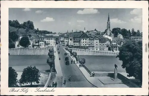 Ansichtskarte Bad Tölz Straßenpartie - Isarbrücke 1943 