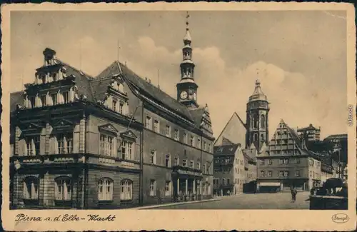 Ansichtskarte Pirna Marktplatz 1934 