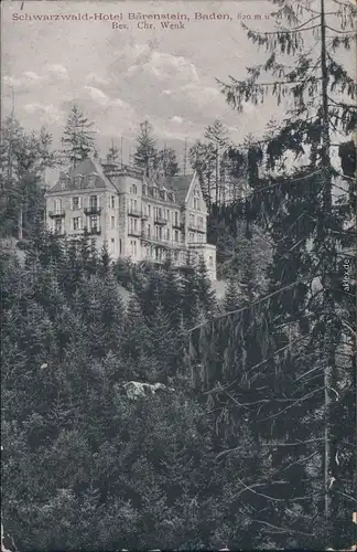 Ansichtskarte Bühlertal Schwarzwaldhotel Bärenstein LK Rastatt
 1906