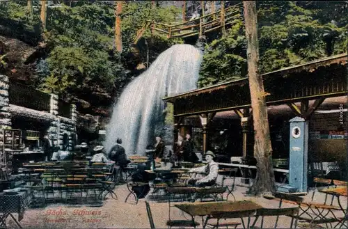 Ansichtskarte Rathen Restauration am Amselfall 1918 