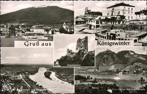 Königswinter Panorama-Ansicht, Petersberg, Rheinpromenade Rheinpartie 1960