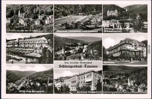 Schlangenbad  , Kurhaus und -garten, Schwimmbad, ev. Kirche 1960