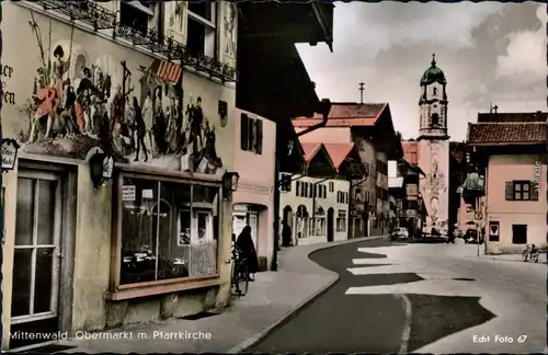 Ansichtskarte Mittenwald Obermarkt - Pfarrkirche 1965 