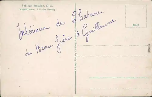 Rauden Rudy Schloß Rauden - Schreibzimmer   Herzog Racibórz Ratibor  1913
