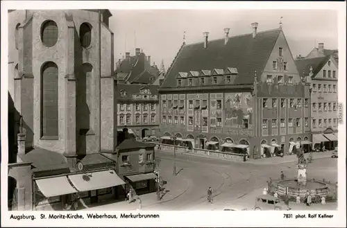 Ansichtskarte Augsburg St. Moritz-Kirche, Weberhaus, Merkurbrunnen 1959 