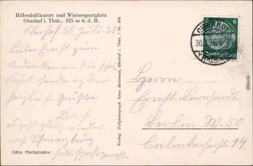 Ansichtskarte Oberhof (Thüringen) Hütte - Blick auf die Stadt 1935 