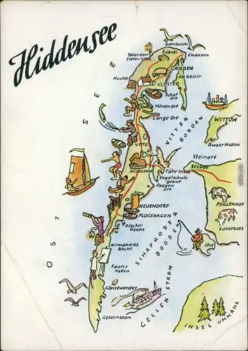 Hiddensee Hiddensjö, Hiddensöe Landkarten-Ansichtskarten: Hiddensee 1960