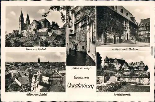 Quedlinburg Schloss, Rathaus mit Roland, Panorama-Ansicht, "Klein Venedig" 1968