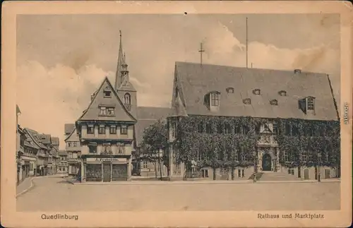 Ansichtskarte Quedlinburg Rathaus, Marktplatz Geschäft J. Probstein 1924 