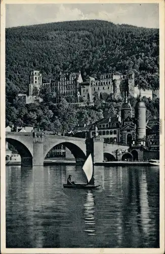 Ansichtskarte Heidelberg Alte Brücke, Heidelberger Schloss 1937