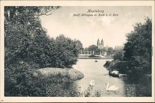 Ansichtskarte Werder-Magdeburg Partie am Adolf-Mittagsee mit Domblick 1928 