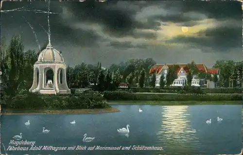Ansichtskarte Magdeburg Fährhaus, Marien-Insel, Adolf-Mittag-See 1916