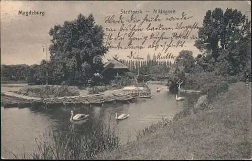 Ansichtskarte Werder-Magdeburg Stadtpark - Mittagsee, Haus 1918 
