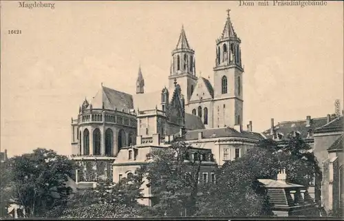 Ansichtskarte Magdeburg Dom mit Präsidialgebäude 1905
