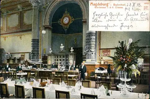 Ansichtskarte Altstadt-Magdeburg Hauptbahnhof: Wartesaal I. & II. Klasse 1903