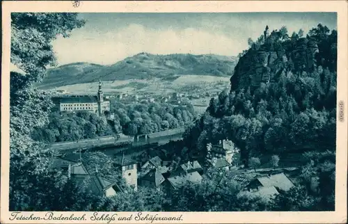 Ansichtskarte Tetschen-Bodenbach Decín Partie Schäferwand und Schloß 1932 