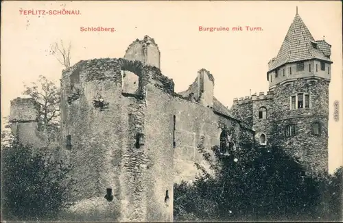Teplitz - Schönau Teplice Schloßberg - Burgruine mit Turm 1911 