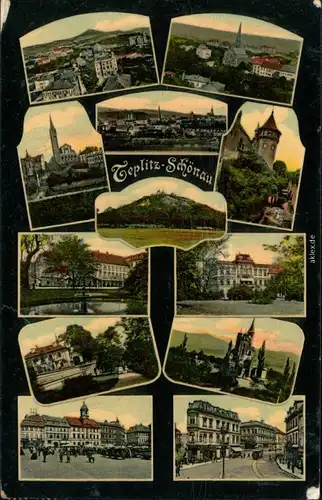 Teplitz - Schönau Teplice Panorama-Ansicht, Kirche, Markt, Straßen, Turm 1907