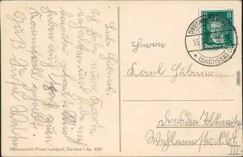 Ansichtskarte Oberwiesenthal Stadt und Fichtelberg - Winter 1929 