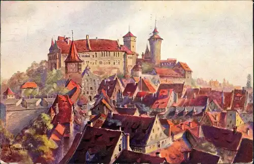 Ansichtskarte Nürnberg Blick auf die Burg - Süden - Künstlerkarte 1912 