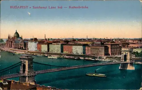 Ansichtskarte Budapest Stadt und Kettenbrücke - Dampfer 1916 