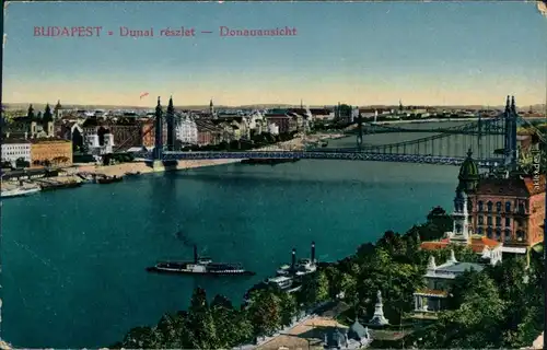 Ansichtskarte Budapest Blick über die Stadt mit Kettenbrücke 1916 