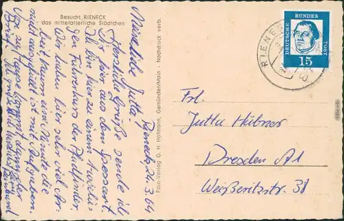 Ansichtskarte Rieneck Panorama-Ansicht 1964