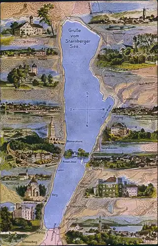 Starnberg Landkarten-Ansichtskarten: Starnberger See und Umgebung 1910