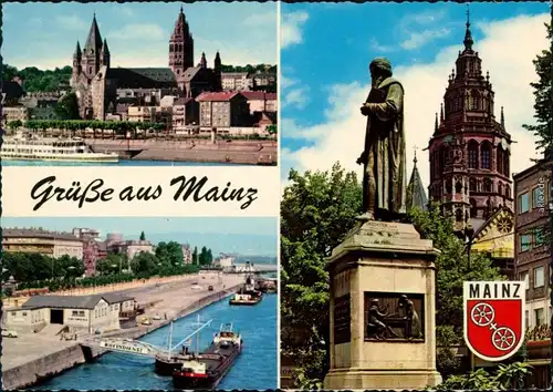 Ansichtskarte Mainz Panorama-Ansicht, Denkmal, Anlegestelle, Kathedrale 1960