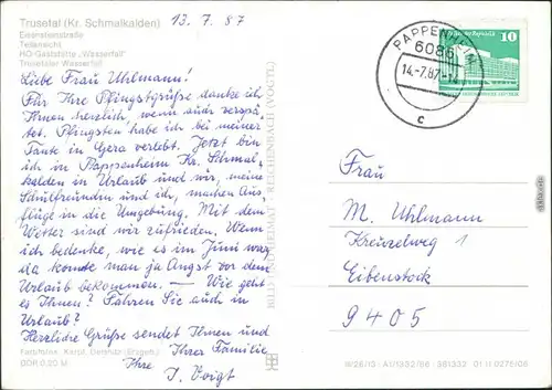 Trusetal Eisensteinstraße, Teilansicht, HO-Gaststätte "Wasserfall" g1986