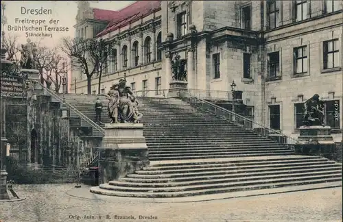Altstadt Dresden Brühlsche Terrasse / Terassenufer: Freitreppe, Ständehaus 1906