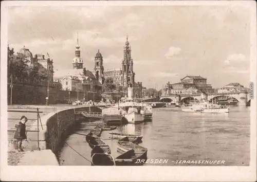 Ansichtskarte Innere Altstadt-Dresden Brühlsche Terrasse / Terassenufer 1955