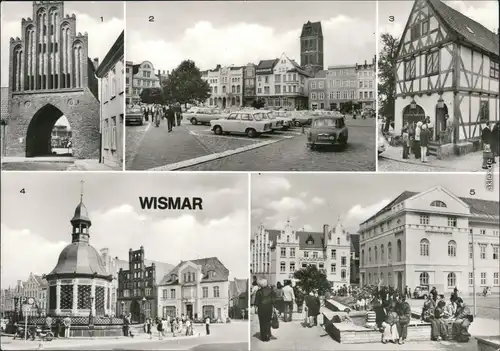 Ansichtskarte Wismar Wassertor Markt mit Trabant, Wasserkunst 1979